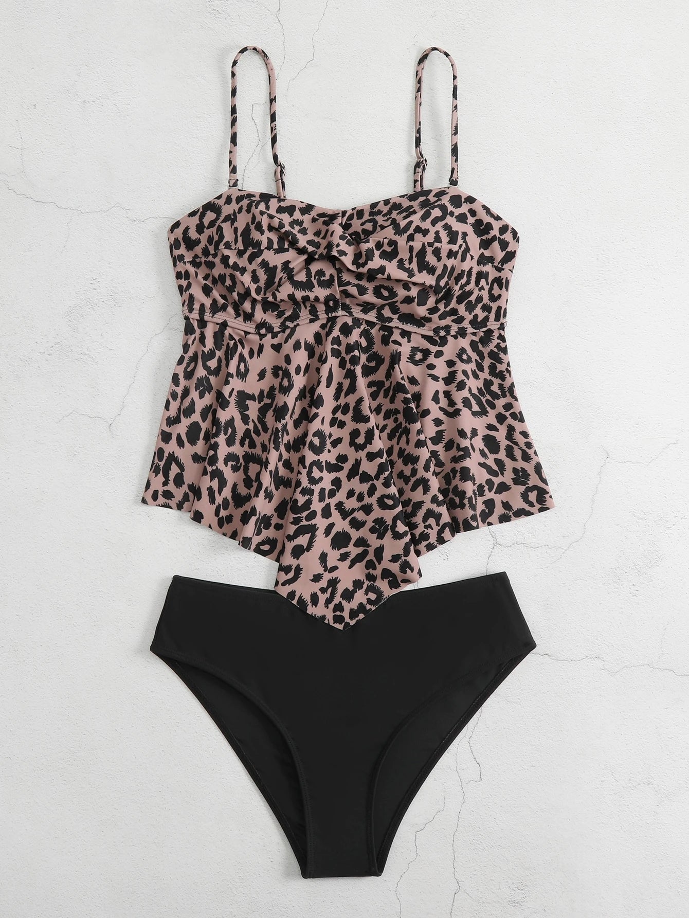 Swim Lushoire 2pcs/Set Women 2025 Leopard Print Casual Cami Tankini Set, Print Pattern Random Summer