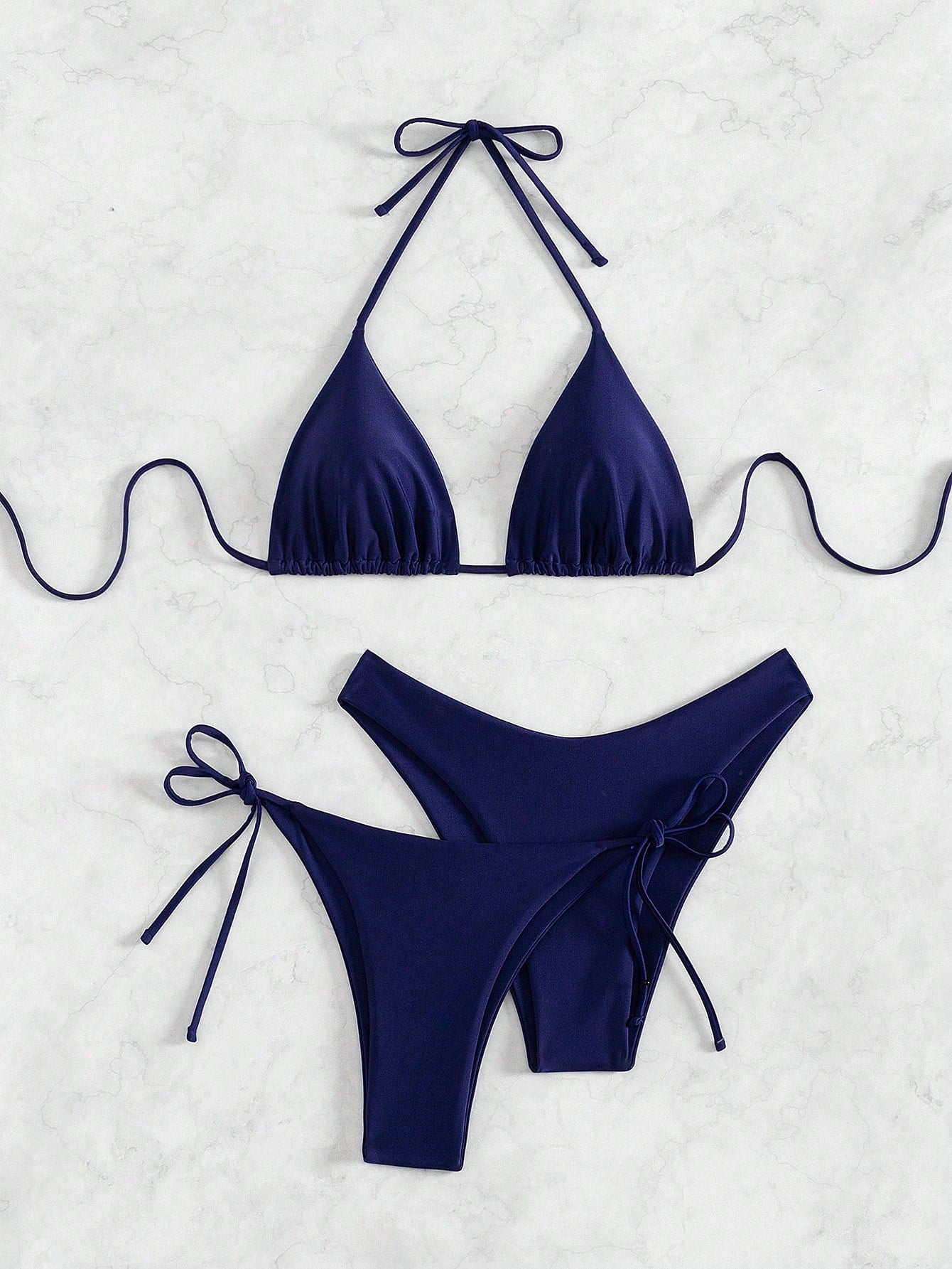 Swim Lushoire 3pcs Women's Solid Color Halter Halter Sexy Bikini Set For Summer Beach, Including Separated Bikini Set