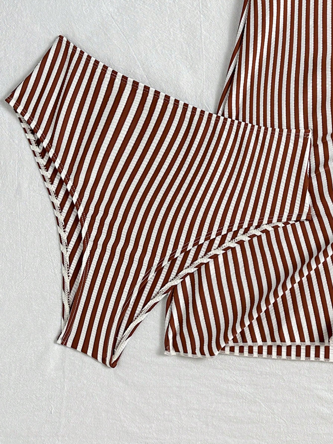 Swim Lushoire Elegant Minimalist Print Side Drawstring Swim Skirt And Solid Color High Waist Triangle Bikini Bottoms Beach Outfits For Women