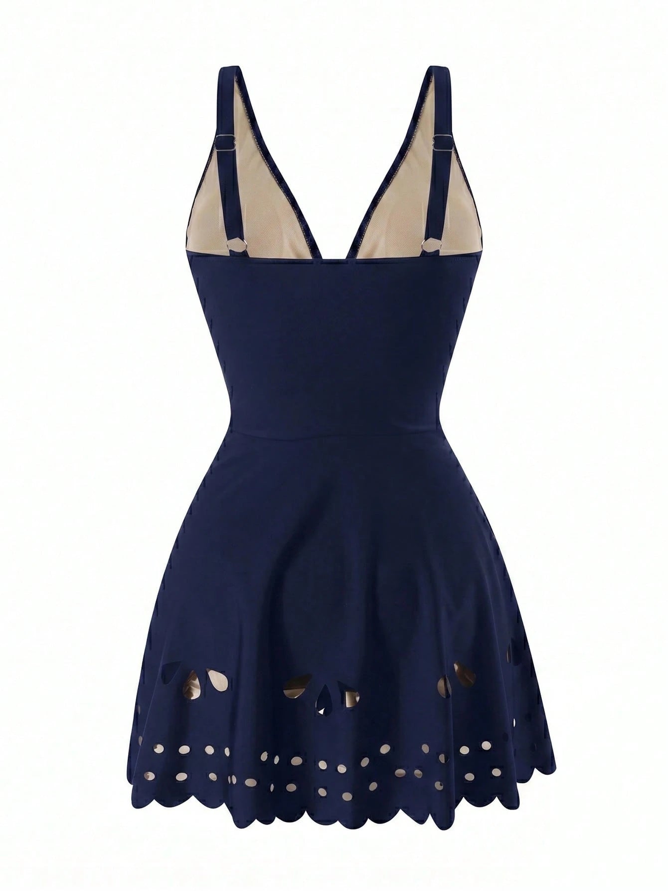 Swim Lushoire Mature Solid Color Cut-Out Hollow Dress-Style One-Piece Swimsuit