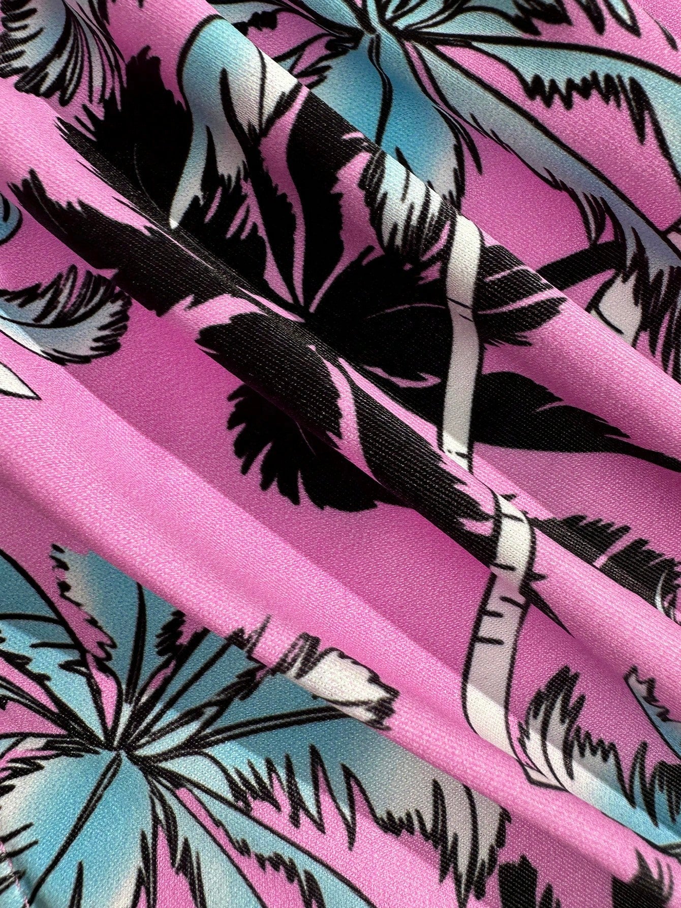Swim Lushoire Pink Ruffled One-Piece Swimsuit For Women, High Waist, Covers Belly, Coconut Tree Print, Conservative, Two Pieces, Resort, Hot Spring, Swimsuit
