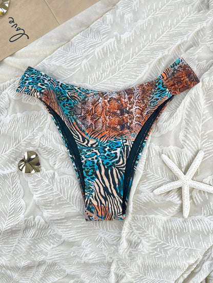 Swim Lushoire Sexy Women Side Cut Colorful Leopard Print Bikini Bottom, Suitable For Vacation For Summer