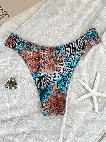 Swim Lushoire Sexy Women Side Cut Colorful Leopard Print Bikini Bottom, Suitable For Vacation For Summer