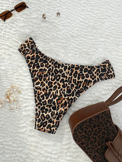 Swim Lushoire Sexy Women Side Cut Colorful Leopard Print Bikini Bottom, Suitable For Vacation For Summer