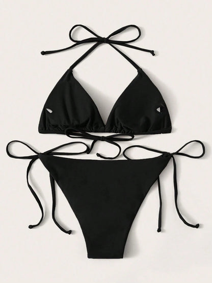 Swim Lushoire Summer Beach Mono Bikini Set Halter Triangle Bra Top & Tie Side Bikini Bottom 2 Piece Bathing Suit