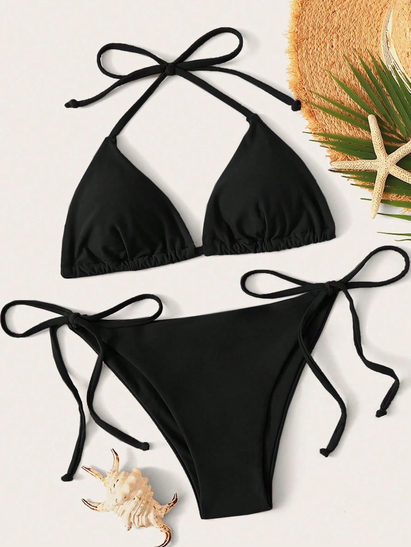 Swim Lushoire Summer Beach Mono Bikini Set Halter Triangle Bra Top & Tie Side Bikini Bottom 2 Piece Bathing Suit