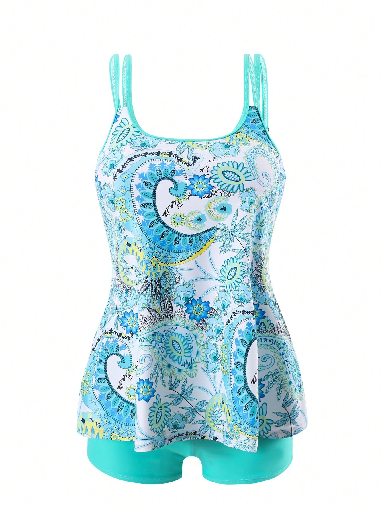Swim Lushoire Summer Beach Paisley Print Cami Top And Solid Boxer Briefs Two Pieces Swimwear