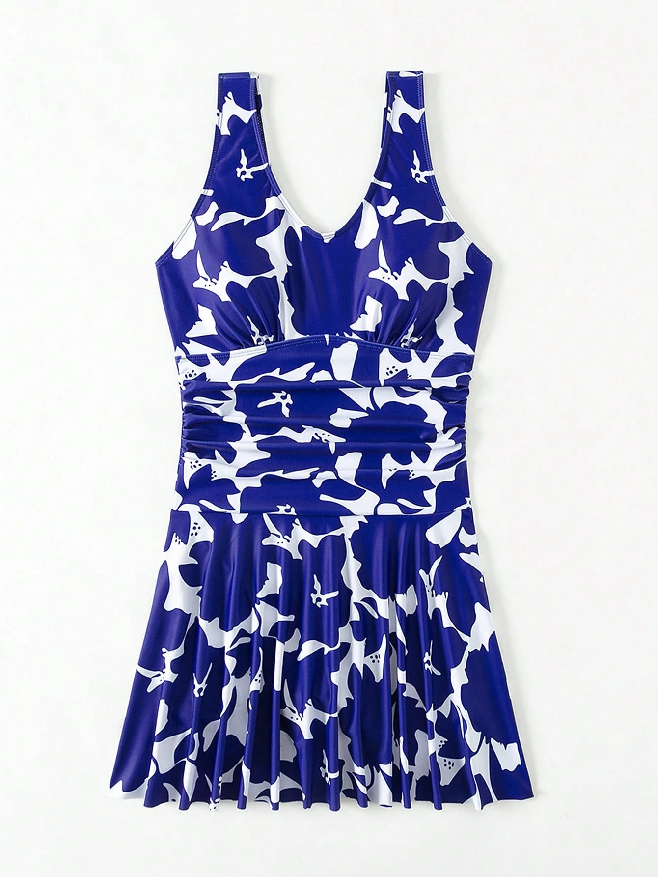 Swim Lushoire Summer Beach V-Neck Dress Swimsuit, Random Print Swim Dressblue Floral Dress