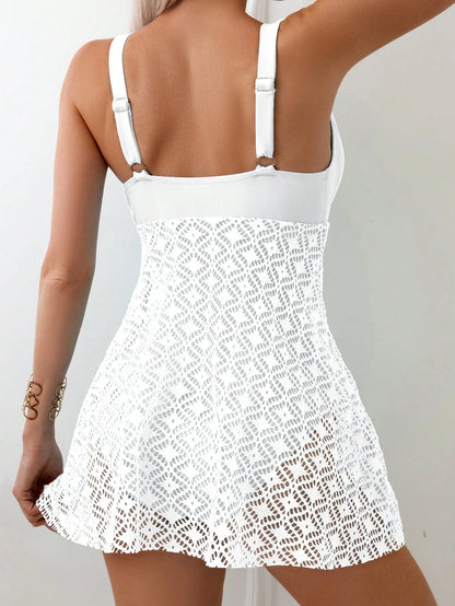 Swim Lushoire Summer Beach Women's Patchwork Lace One-Piece Swimsuit