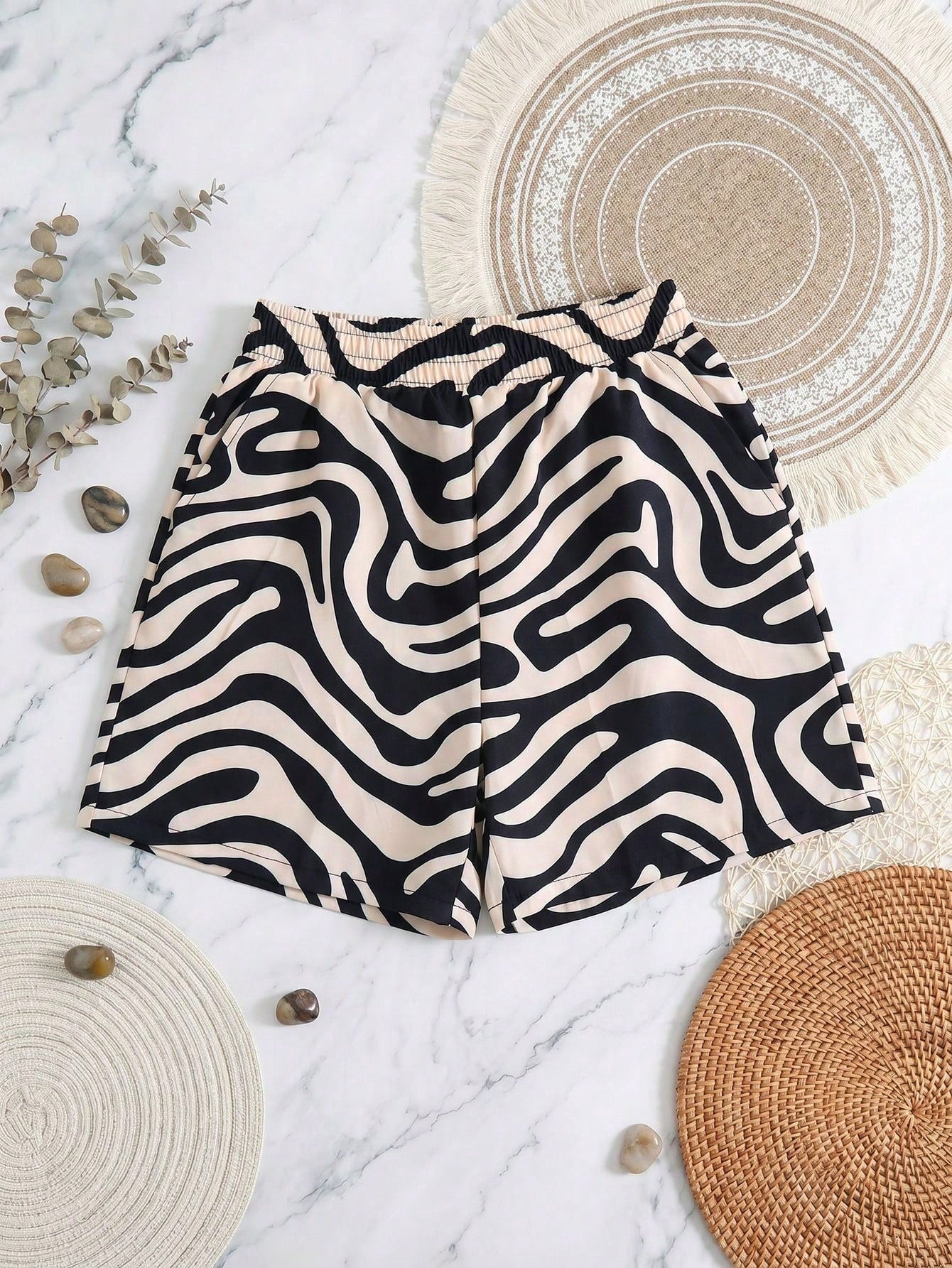 Swim Lushoire Summer Beach Zebra Print Random Pattern Swimsuit Bottoms With Pockets