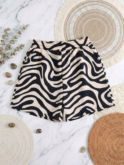 Swim Lushoire Summer Beach Zebra Print Random Pattern Swimsuit Bottoms With Pockets