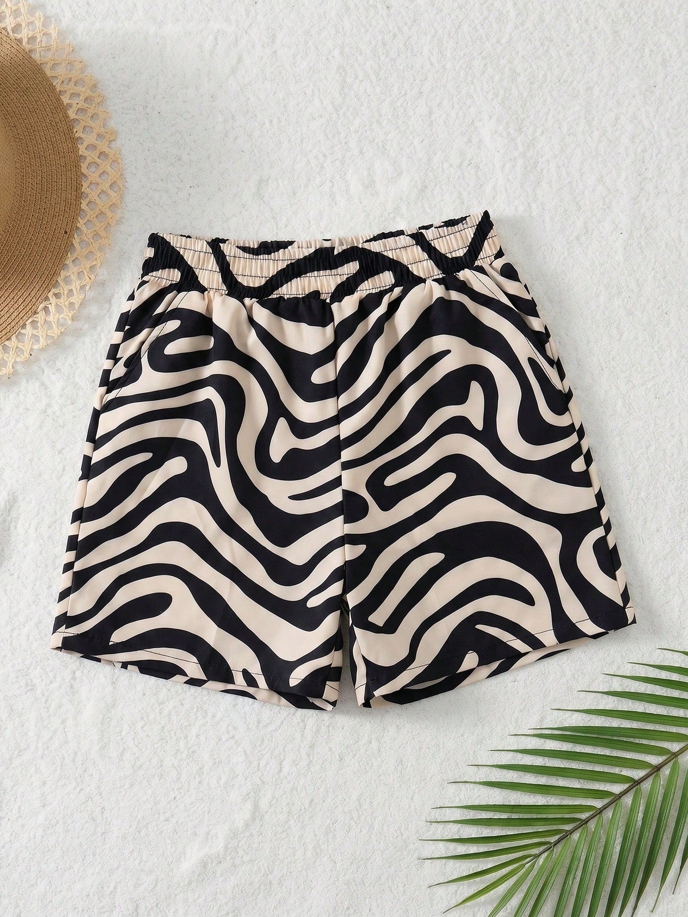 Swim Lushoire Summer Beach Zebra Print Random Pattern Swimsuit Bottoms With Pockets