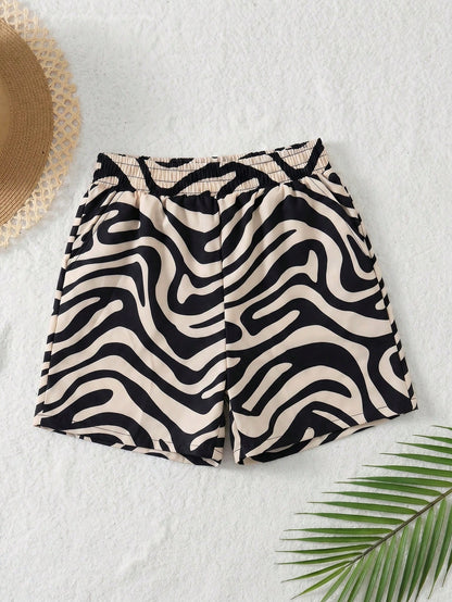 Swim Lushoire Summer Beach Zebra Print Random Pattern Swimsuit Bottoms With Pockets