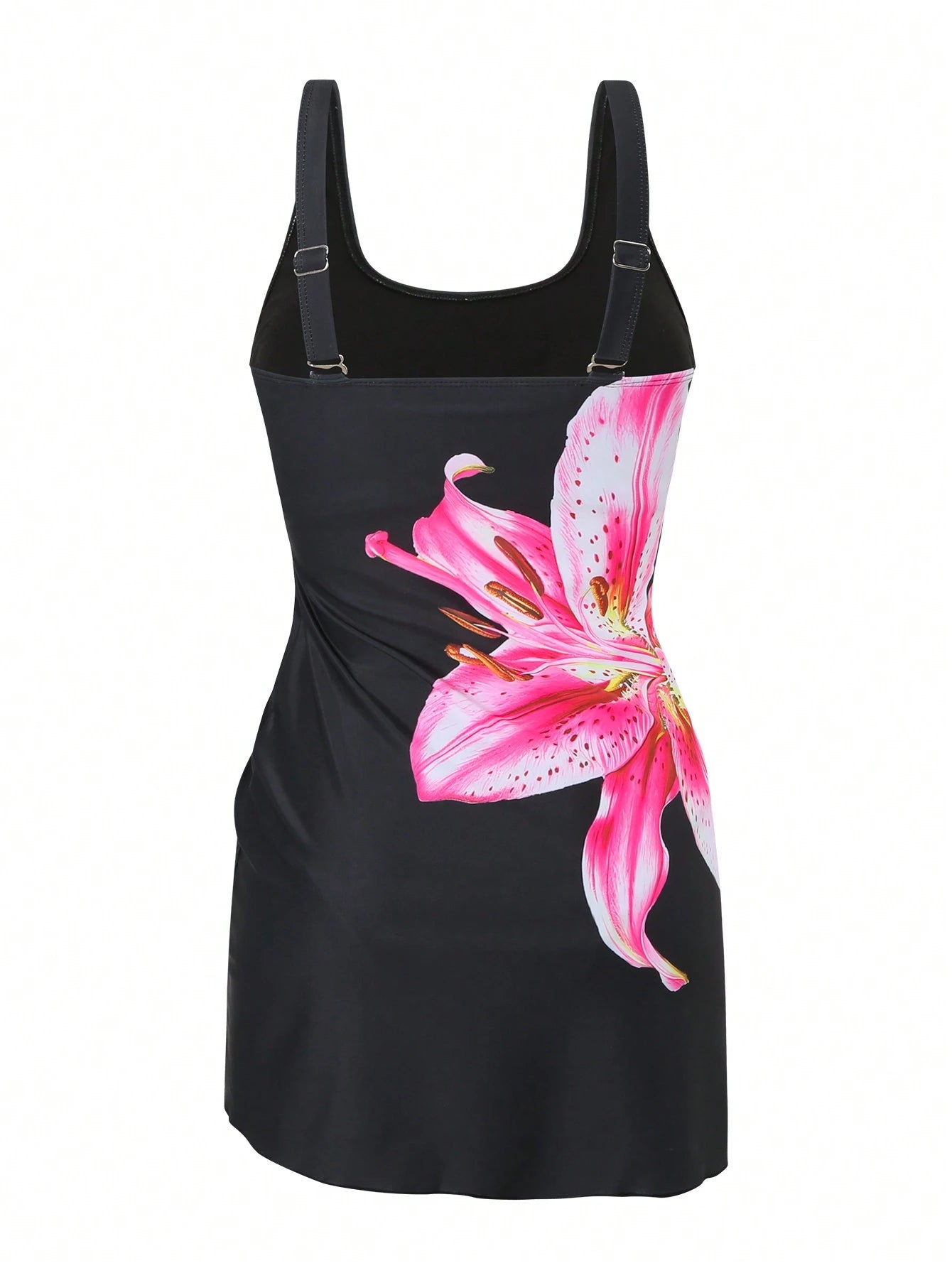 Swim Lushoire Summer Elegant Minimalist Side Drawstring Floral Printed Swim Dress & High Waisted Solid Color Bikini Bottom