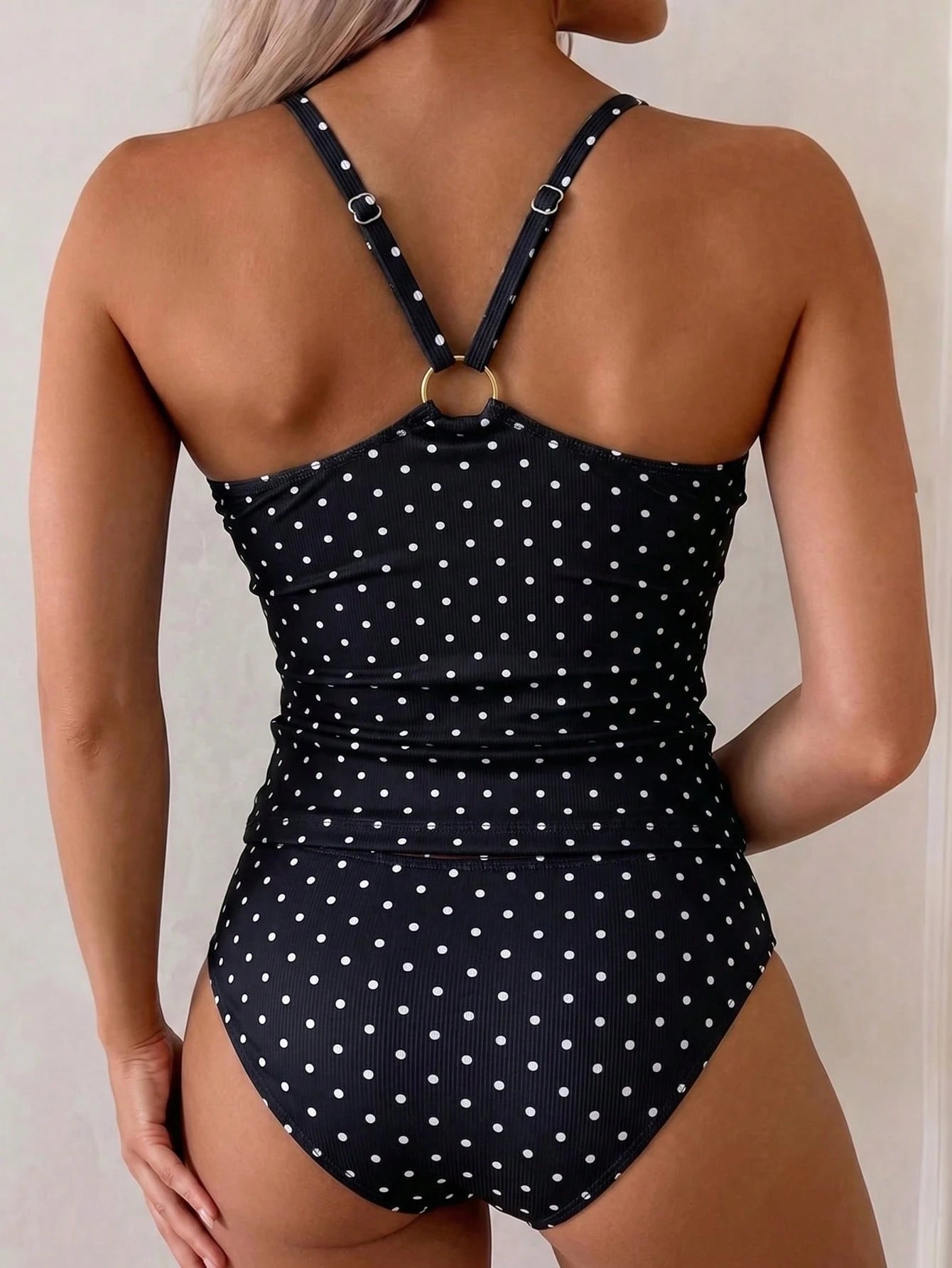 Swim Lushoire Swim Women Plain Ruched Deep V-Neck Sleeveless Drawstring Tank Top And Bottom Tankini Swimsuit Set, For Travel, Vacation, Swimming Pool,Summer Beach