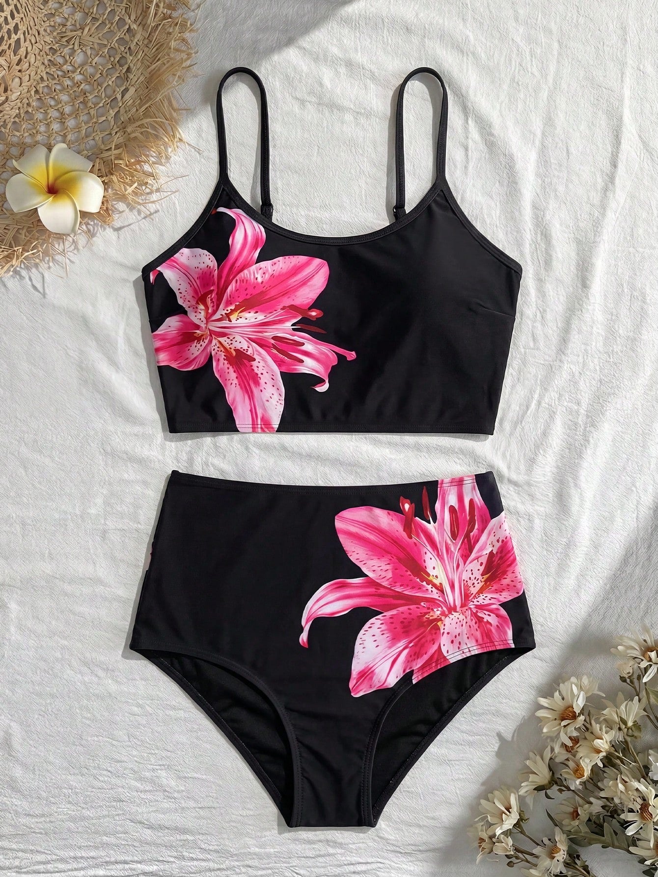 Swim Lushoire Women's Floral Print Tankini Top And Triangle Tankini Bottom Two-Piece Swimsuit Set