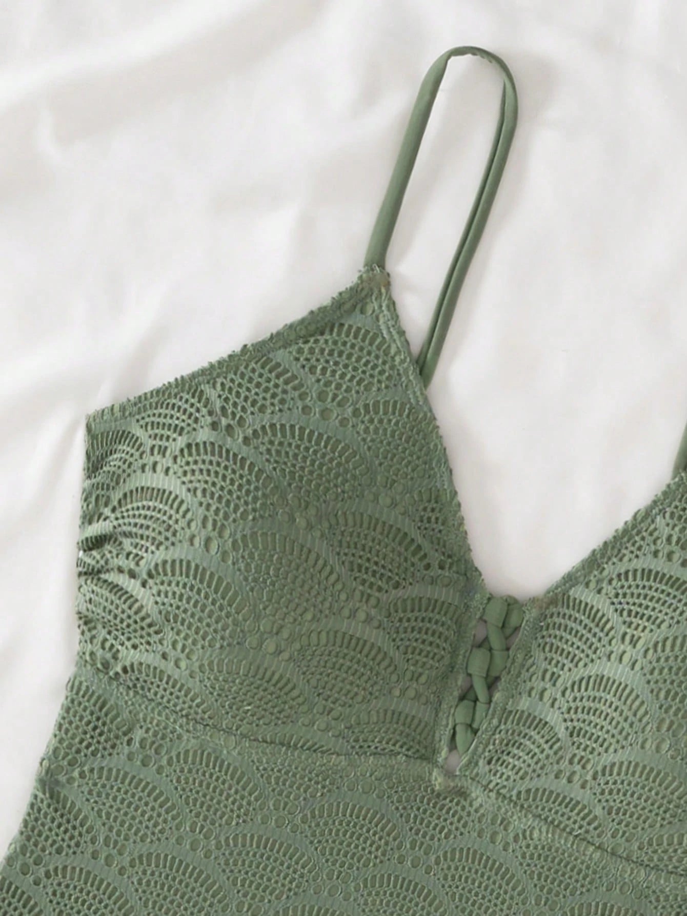Swim Lushoire Women's Lace-Up Hollow Out Camisole Top And Triangle Bikini Bottom Fashion Swimsuit Set,Army Green Shell-Textured Tankini Swimsuit Set
