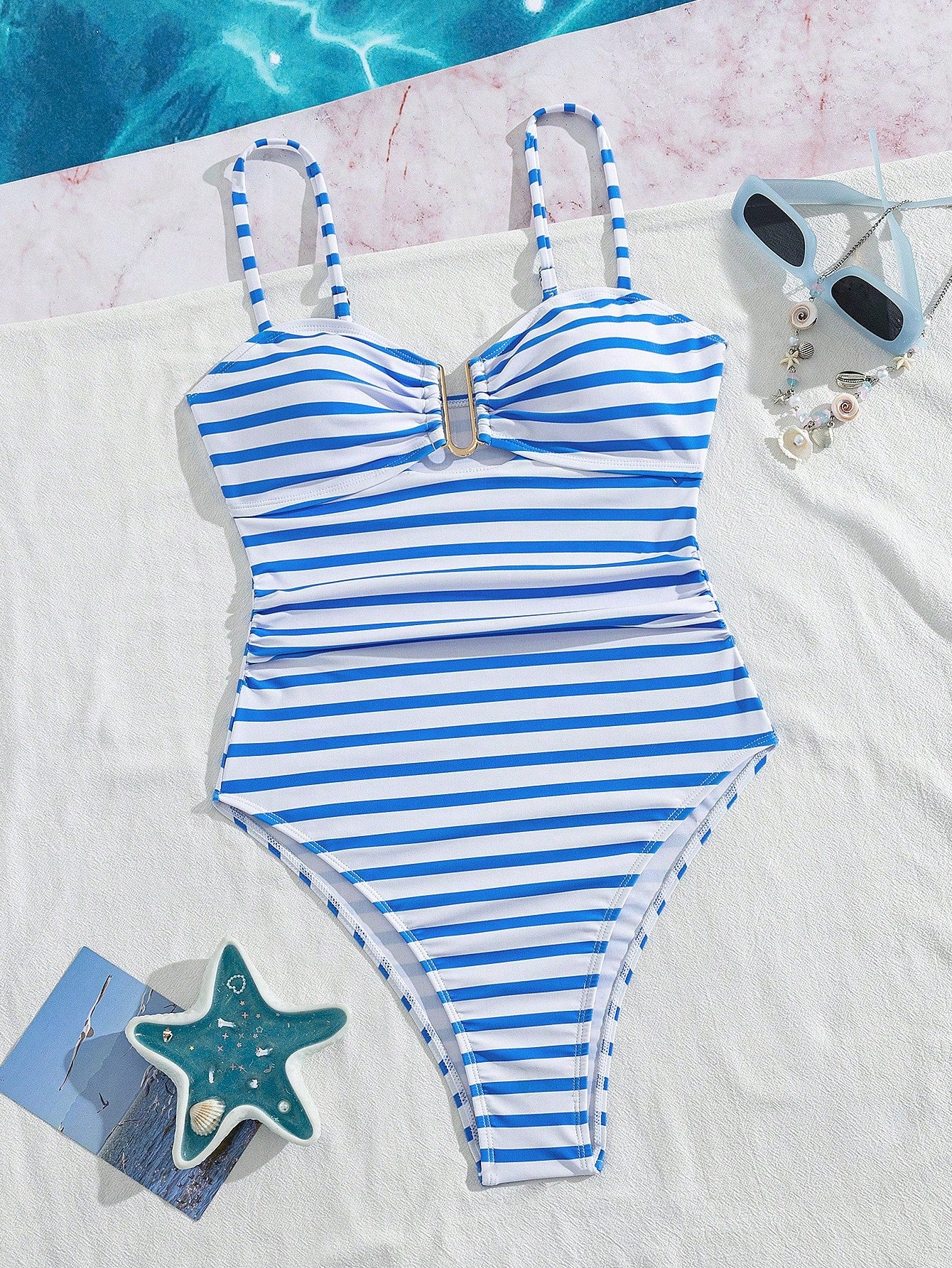 Swim Lushoire Women's New Striped U-Neck One-Piece Swimsuit
