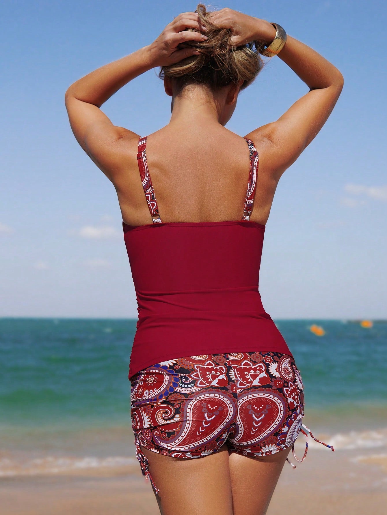 Swim Lushoire Women's Paisley Print Casual Vacation Inclusive Boyshort Bikini Swimwear