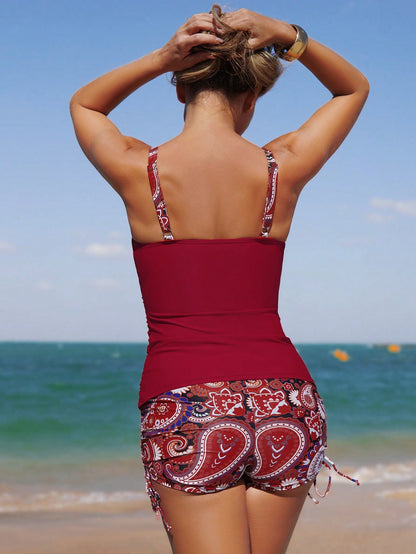 Swim Lushoire Women's Paisley Print Casual Vacation Inclusive Boyshort Bikini Swimwear
