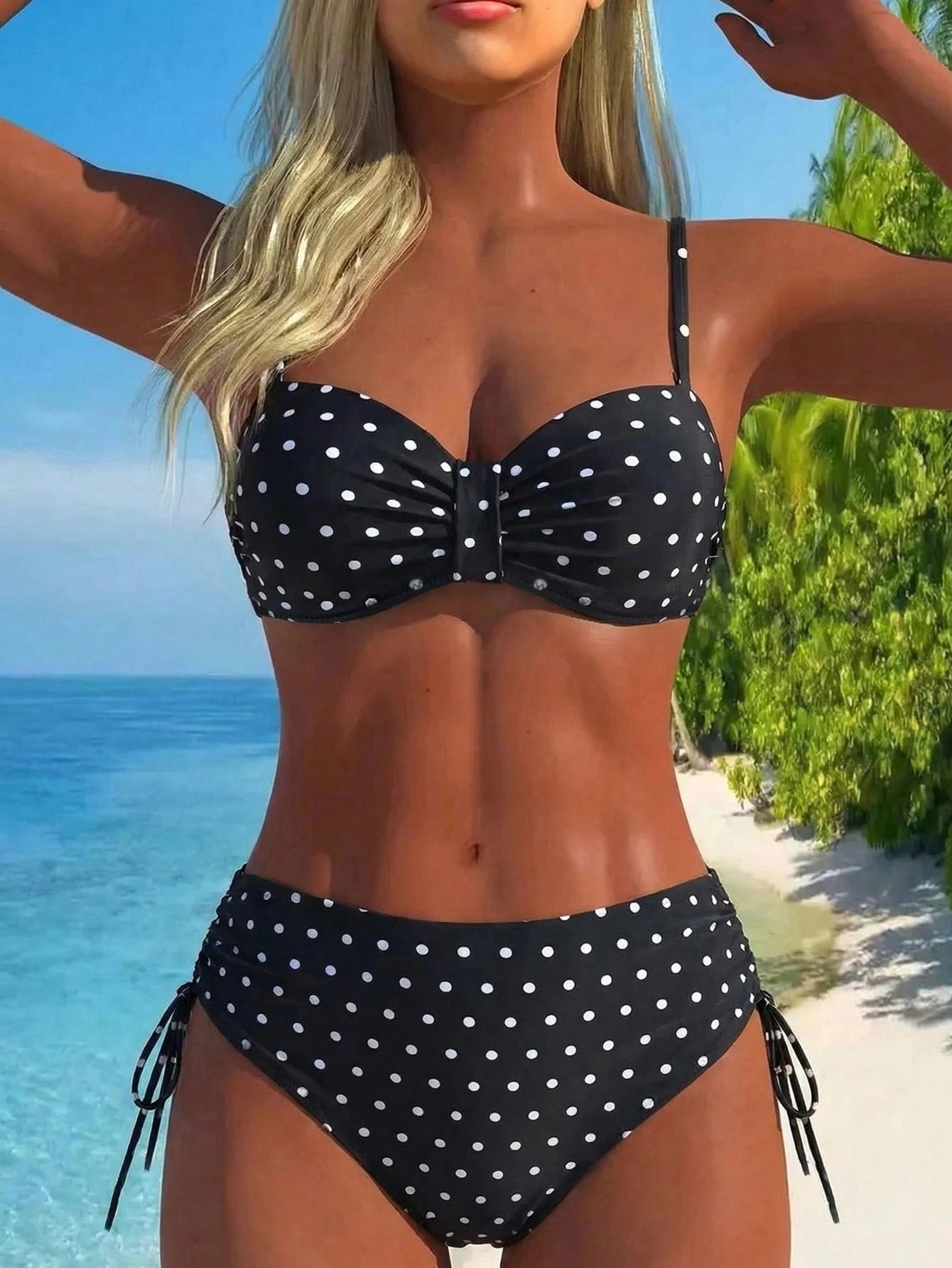 Swim Lushoire Women's Random Print Padded Bandeau Bikini Set With High Waist Bottoms, Summer