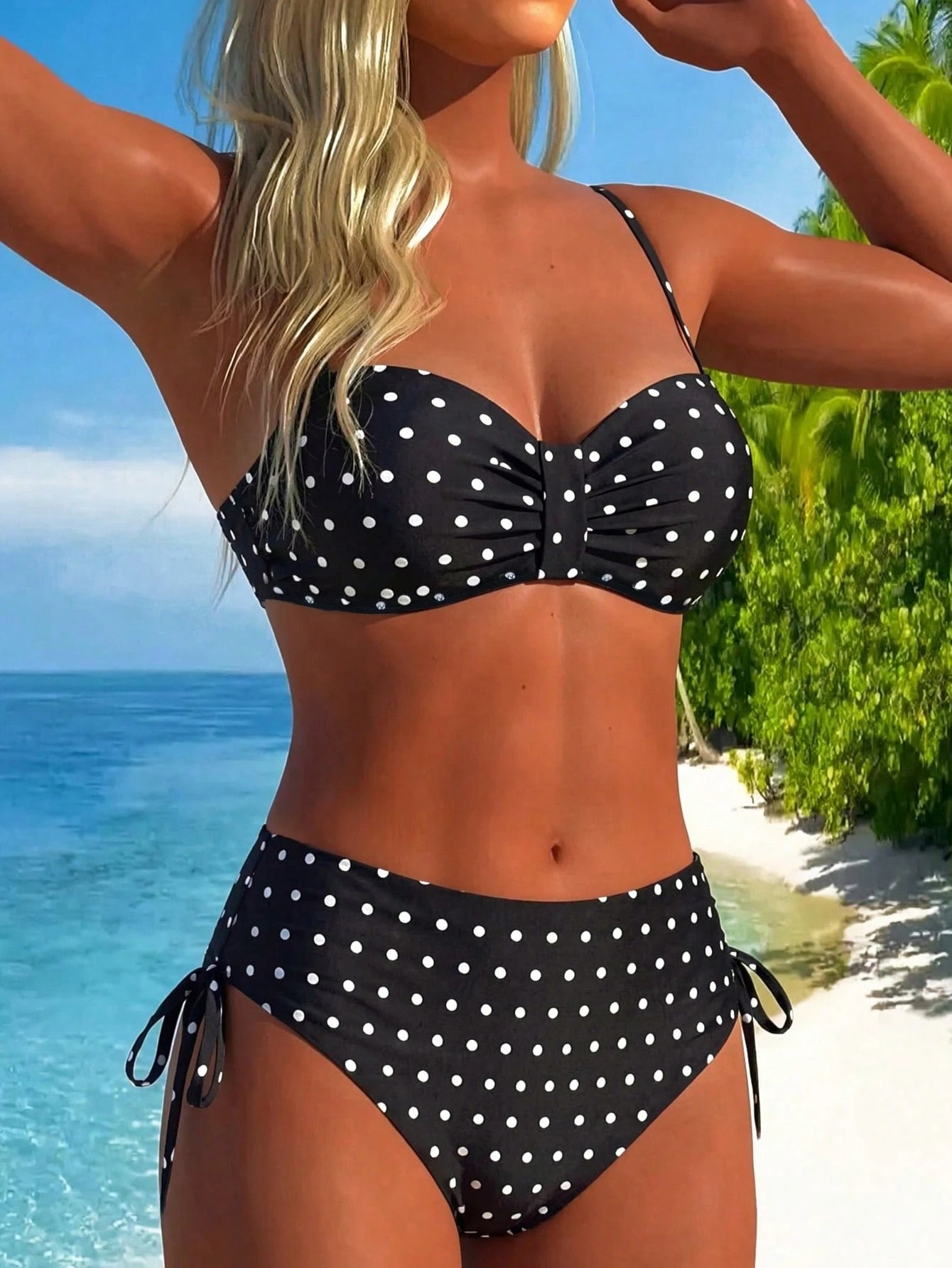 Swim Lushoire Women's Random Print Padded Bandeau Bikini Set With High Waist Bottoms, Summer