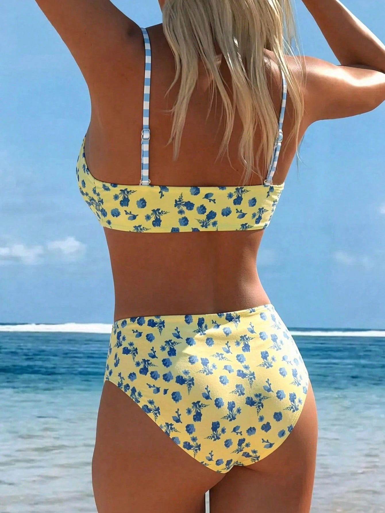 Swim Lushoire Women's Random Print Spaghetti Strap Bandeau Bikini High Waist Swimwear Set, Summer