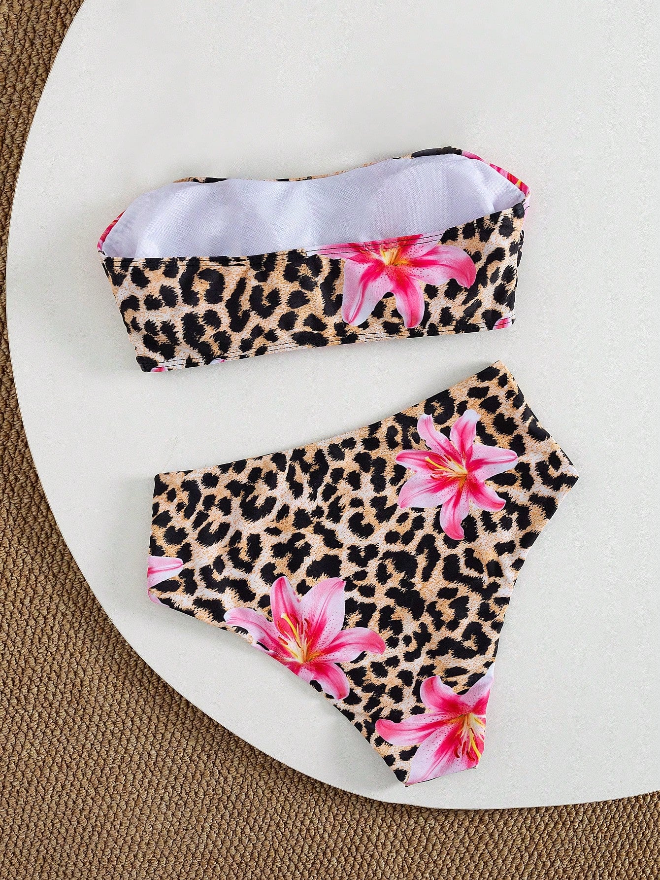 Swim Lushoire Women's Random Print Spaghetti Strap Bandeau Bikini High Waist Swimwear Set, Summer