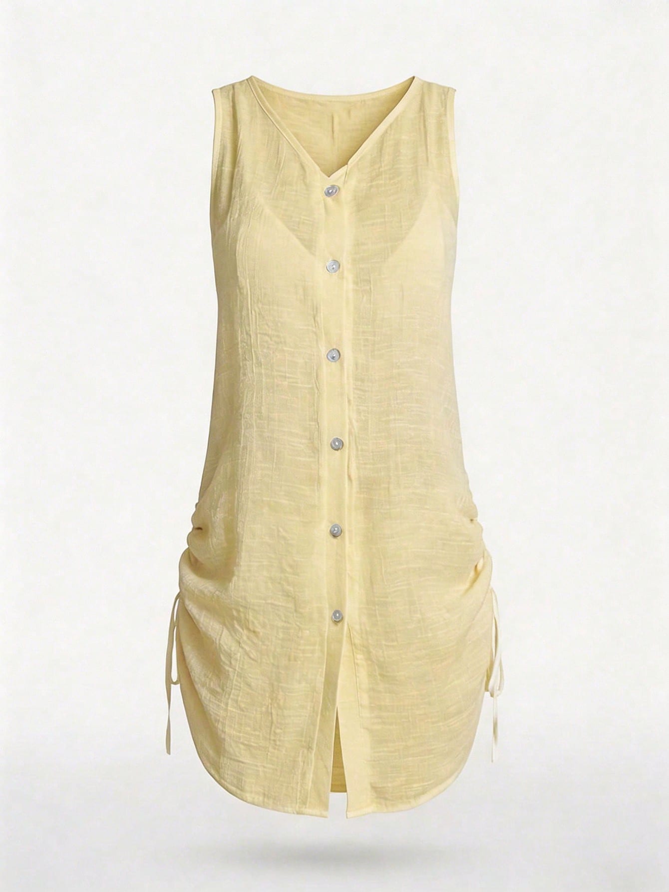 Swim Lushoire Women's Solid V-Neck Single-Breasted Casual Vacation Coverup Dress