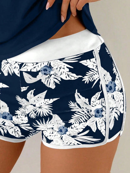 Swim Lushoire Women's Spring Break Beach Vacation 3-Piece Set: Floral Print Bikini & Crop Top