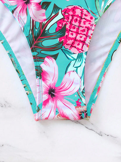 Swim Lushoire Women's Summer Beach Floral Printed Bikini Set With Twist Knot Detail, Random Print Design, Push Up With Underwire