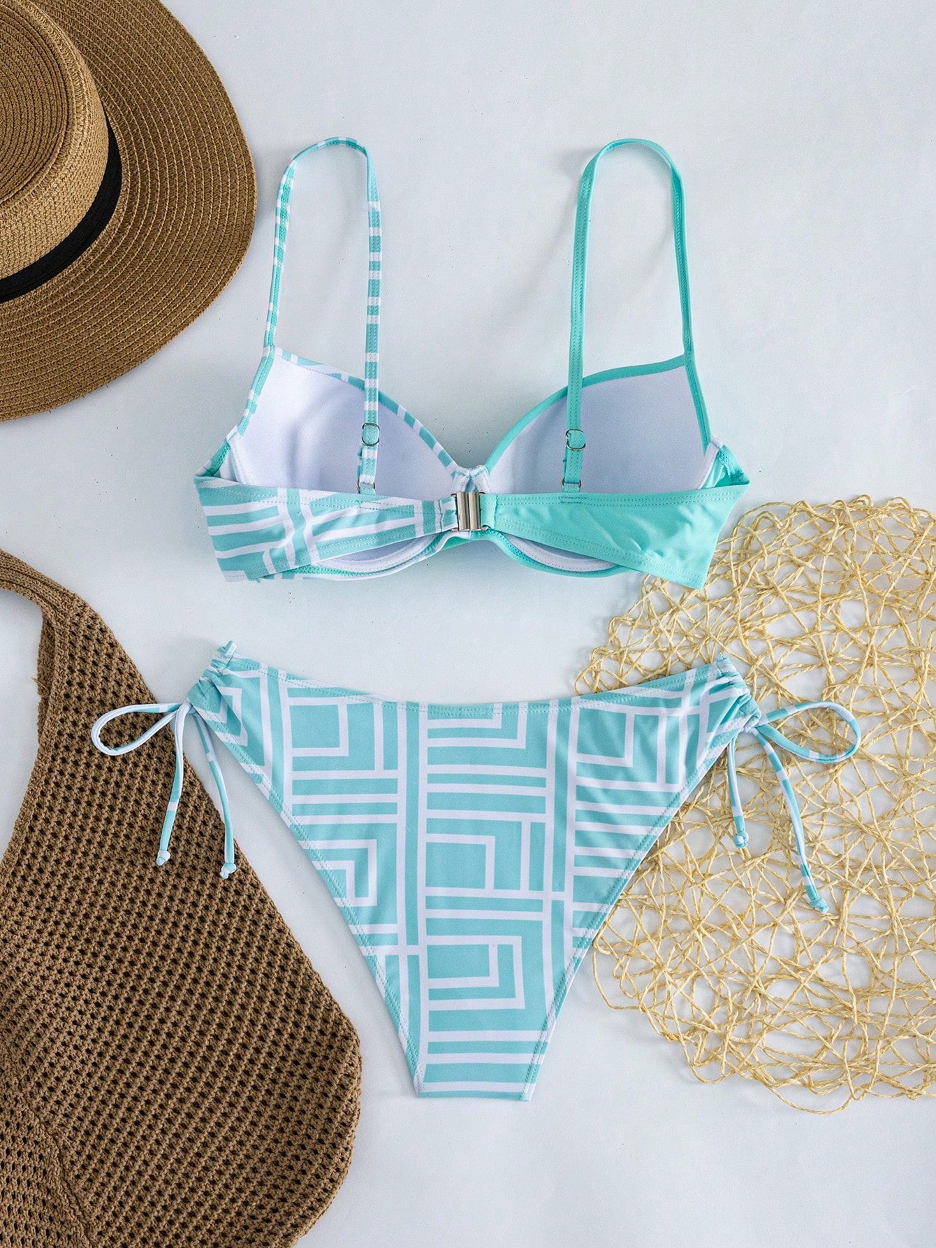 Swim Lushoire Women's Summer Beach Geometric Print Sexy Fashion Bikini Two-Piece Swimsuit Set, Random Print, Push Up With Underwire