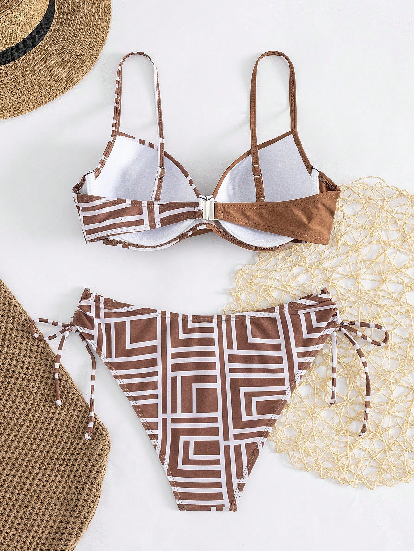 Swim Lushoire Women's Summer Beach Geometric Print Sexy Fashion Bikini Two-Piece Swimsuit Set, Random Print, Push Up With Underwire