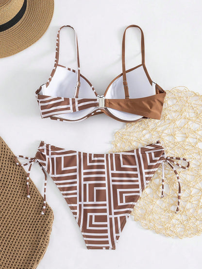 Swim Lushoire Women's Summer Beach Geometric Print Sexy Fashion Bikini Two-Piece Swimsuit Set, Random Print, Push Up With Underwire