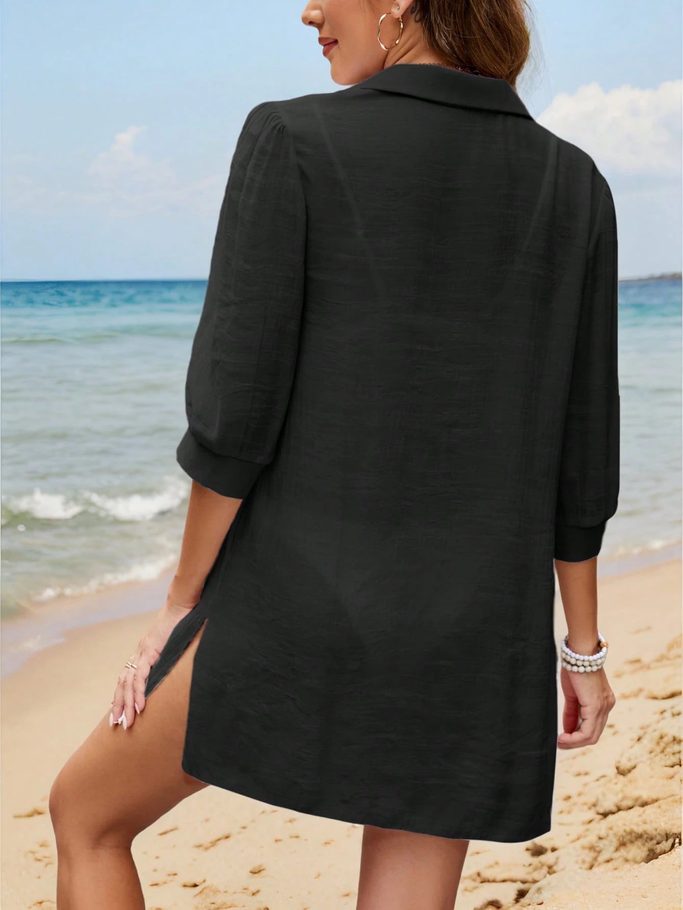 Swim Lushoire Women's Summer Beach Vacation Mid-Sleeve Cover Up Shawl Cover Up