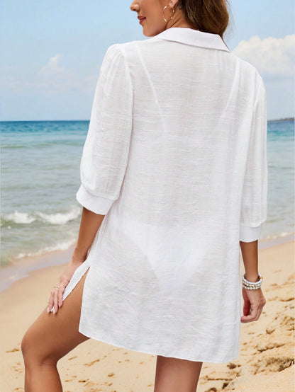 Swim Lushoire Women's Summer Beach Vacation Mid-Sleeve Cover Up Shawl Cover Up