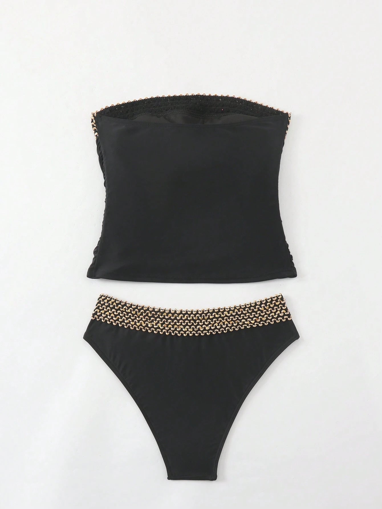 Swim Lushoire Women's Summer Beach Woven Splice Bandeau Tankini Set