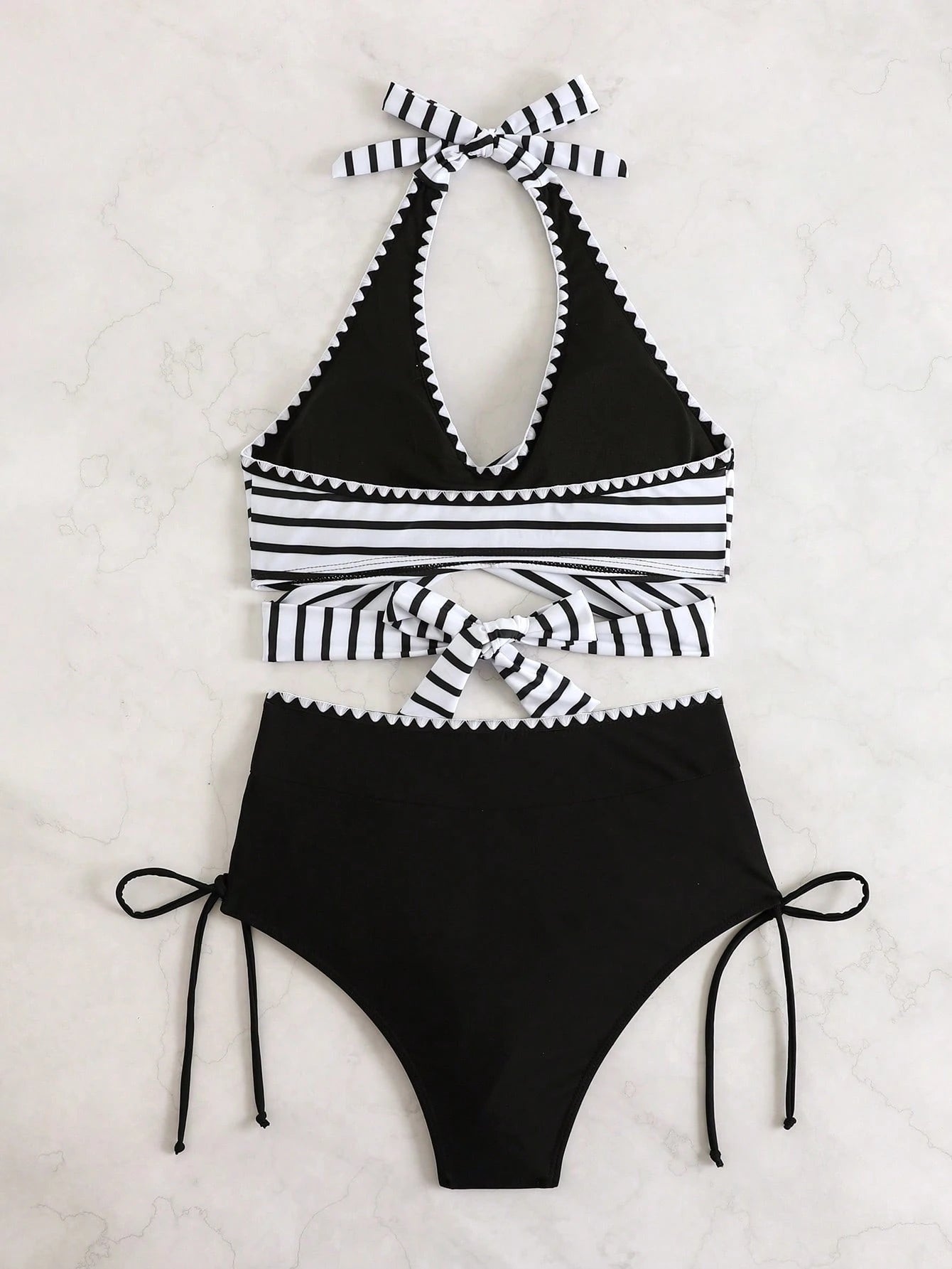 Swim Lushoire Women's Swimwear Set, Criss-Cross Strap Striped Bikini, European And American Sexy High-Waisted Swimwear For Summer Beach