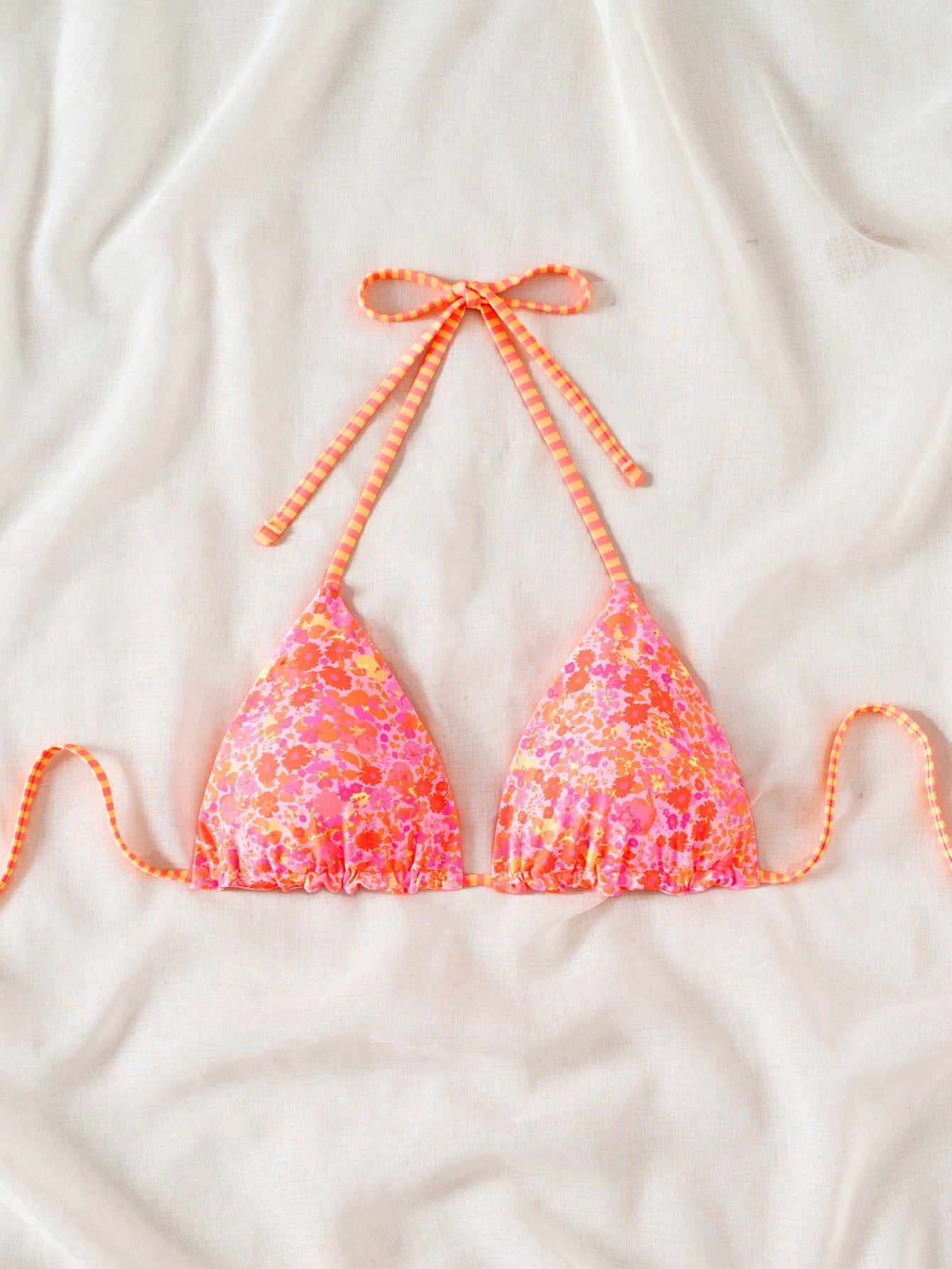 Swim Mod 1 Pc Women's Cute Ditsy Floral Spaghetti Strap Backless Bikini Top For Summer Beach Vacation
