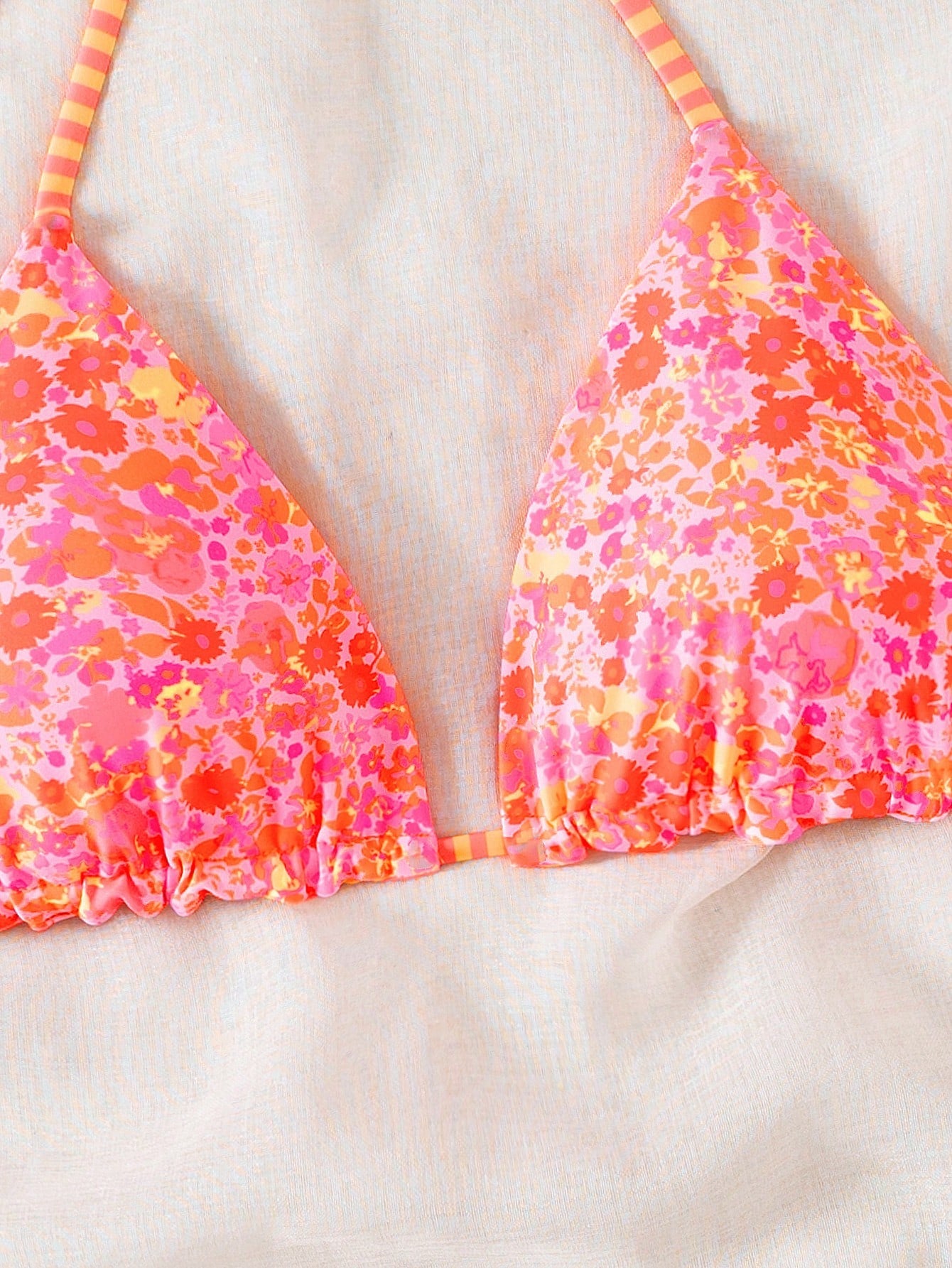 Swim Mod 1 Pc Women's Cute Ditsy Floral Spaghetti Strap Backless Bikini Top For Summer Beach Vacation