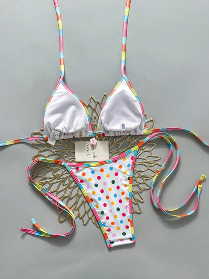 Swim Mod 2026 Spring/Summer Cute & Sexy Colorful Striped & Polka Dot Bikini Swimwear, Slimming Design For Beach Vacation