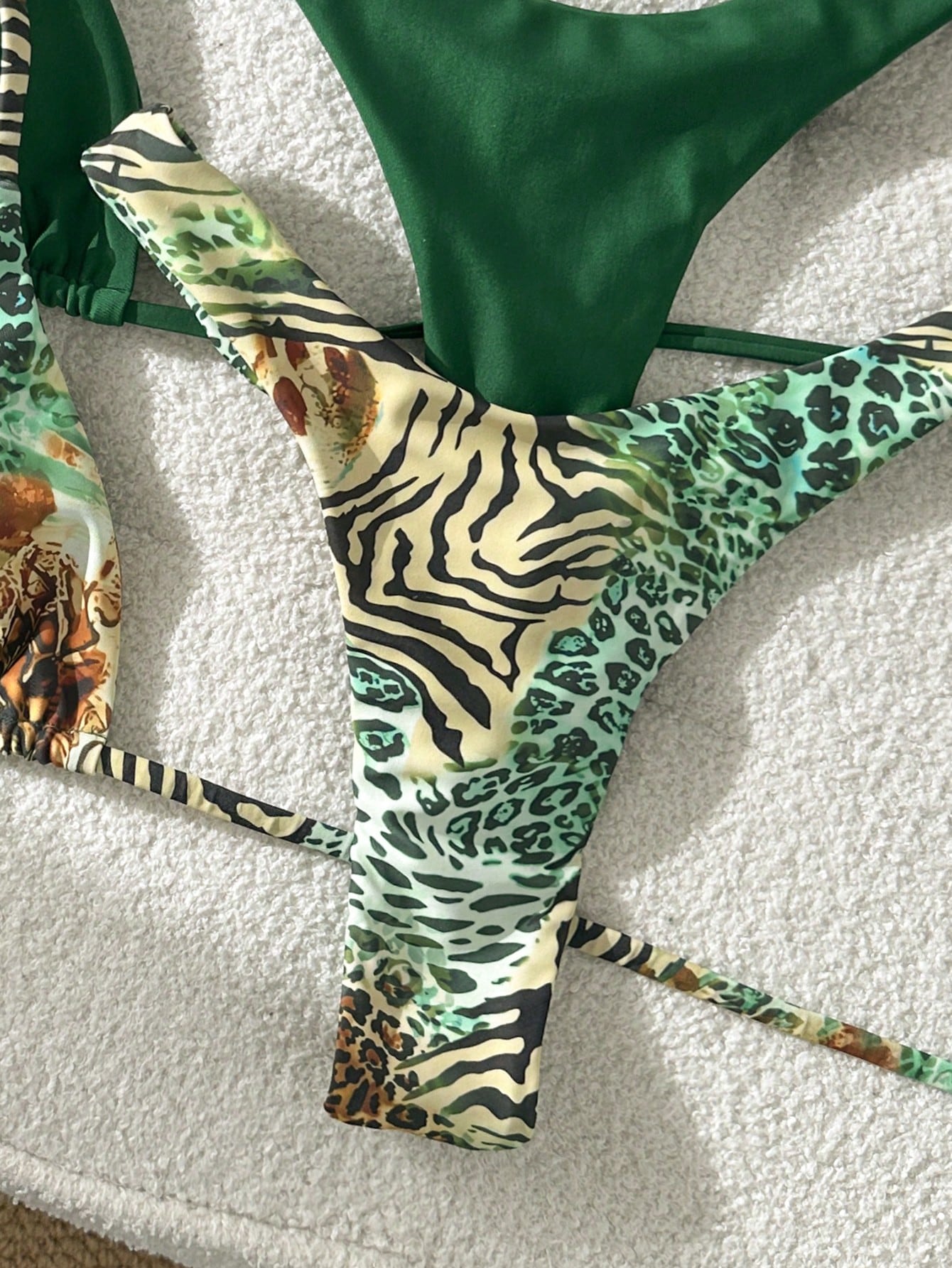 Swim Mod 2026 Spring/Summer Multi-Piece Green Leopard Print Flattering Swimwear Bikini Set For Women,Casual Push Up Bathing Suits For Beach,Holiday,Vacation