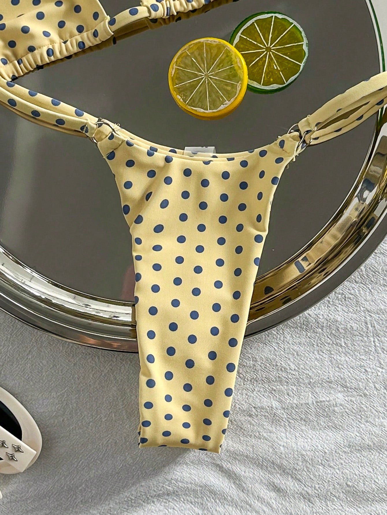 Swim Mod 2026 Spring/Summer Women's 2-Piece Swimwear Set, Fashionable Fresh Blue Polka Dot Minimalist Sexy Style Slimming Hot Spring Vacation Bikini