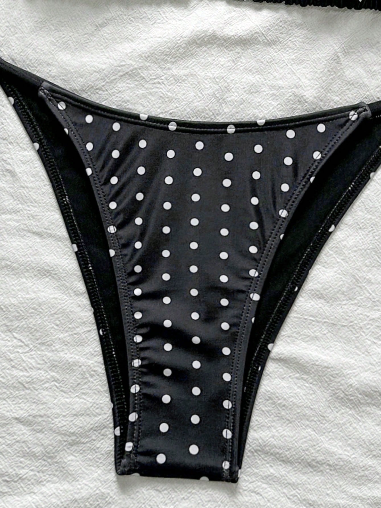 Swim Mod 2026 Spring/Summer Women's Spaghetti Strap Halter Neck Black With White Polka Dot Random Print Sweet Cute Side Tie String Thong Bikini Swimwear 2-Piece Set