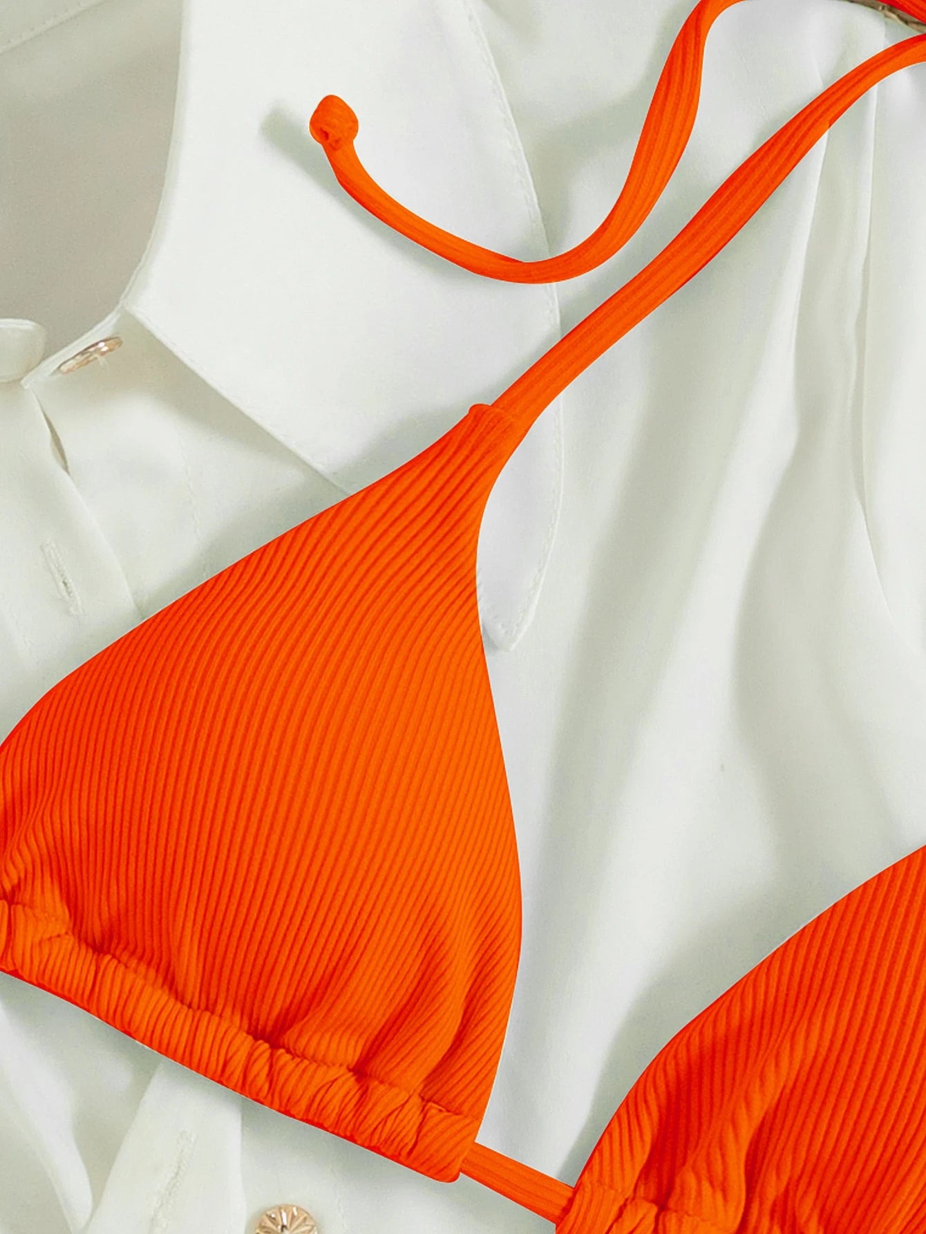 Swim Mod 2026 Spring/Summer Women's Vacation Special Fabric Spaghetti Strap Halter Orange Sexy Thong Bikini Two Pieces Swimsuit