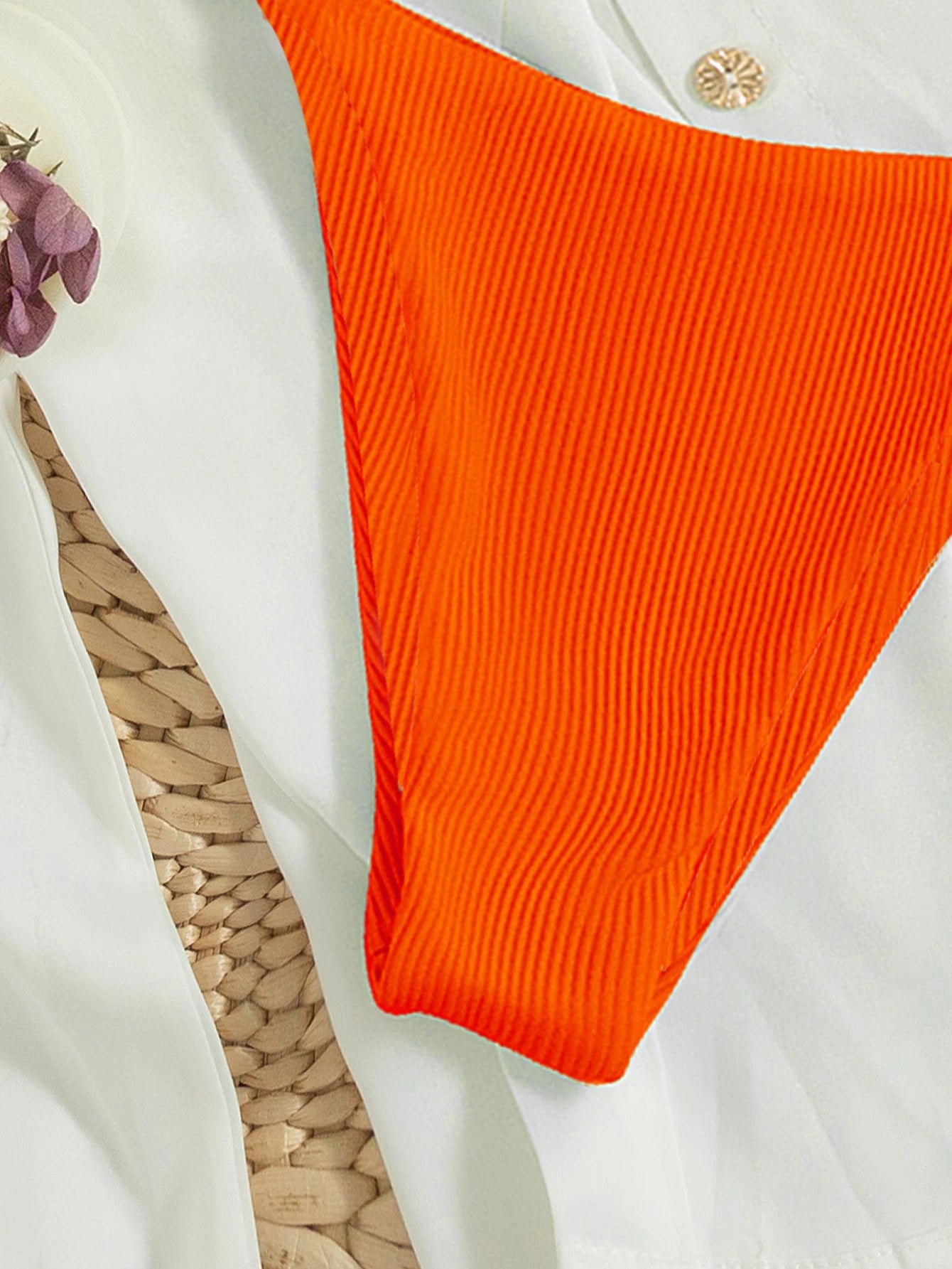 Swim Mod 2026 Spring/Summer Women's Vacation Special Fabric Spaghetti Strap Halter Orange Sexy Thong Bikini Two Pieces Swimsuit