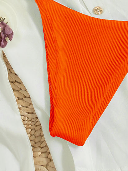 Swim Mod 2026 Spring/Summer Women's Vacation Special Fabric Spaghetti Strap Halter Orange Sexy Thong Bikini Two Pieces Swimsuit