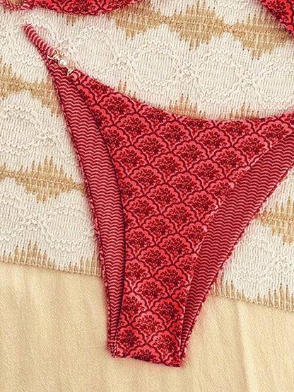 Swim Mod 2026 Women's Summer Beach Floral Print Sexy Bikini Swimwear Set, Random Print Bikinis For Women Sets Red Bottoms Bikini