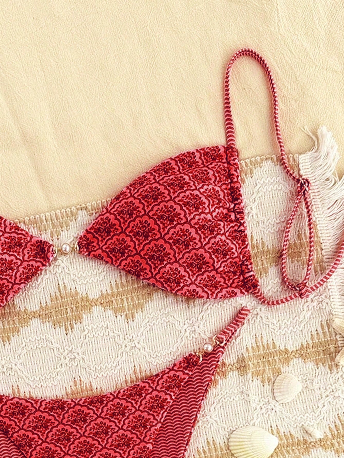 Swim Mod 2026 Women's Summer Beach Floral Print Sexy Bikini Swimwear Set, Random Print Bikinis For Women Sets Red Bottoms Bikini