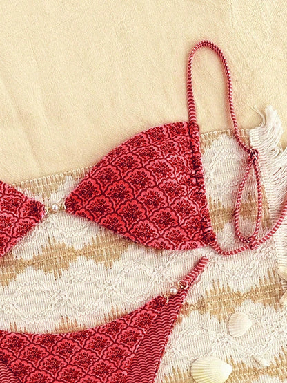 Swim Mod 2026 Women's Summer Beach Floral Print Sexy Bikini Swimwear Set, Random Print Bikinis For Women Sets Red Bottoms Bikini